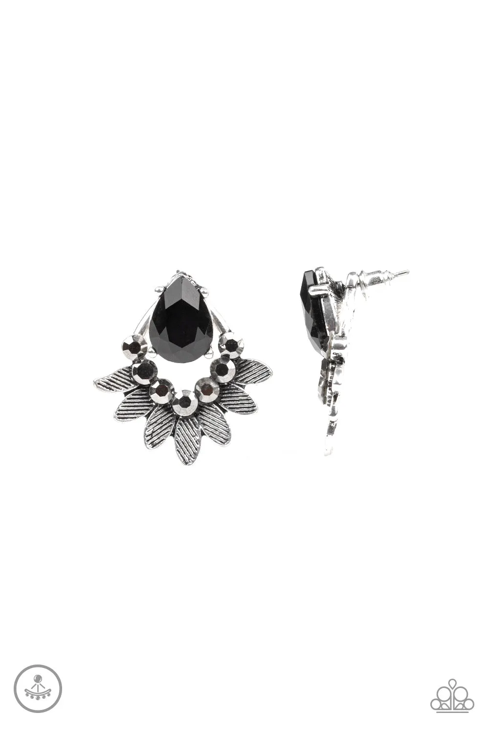 Paparazzi Crystal Canopy - Black Jacket Style Earrings