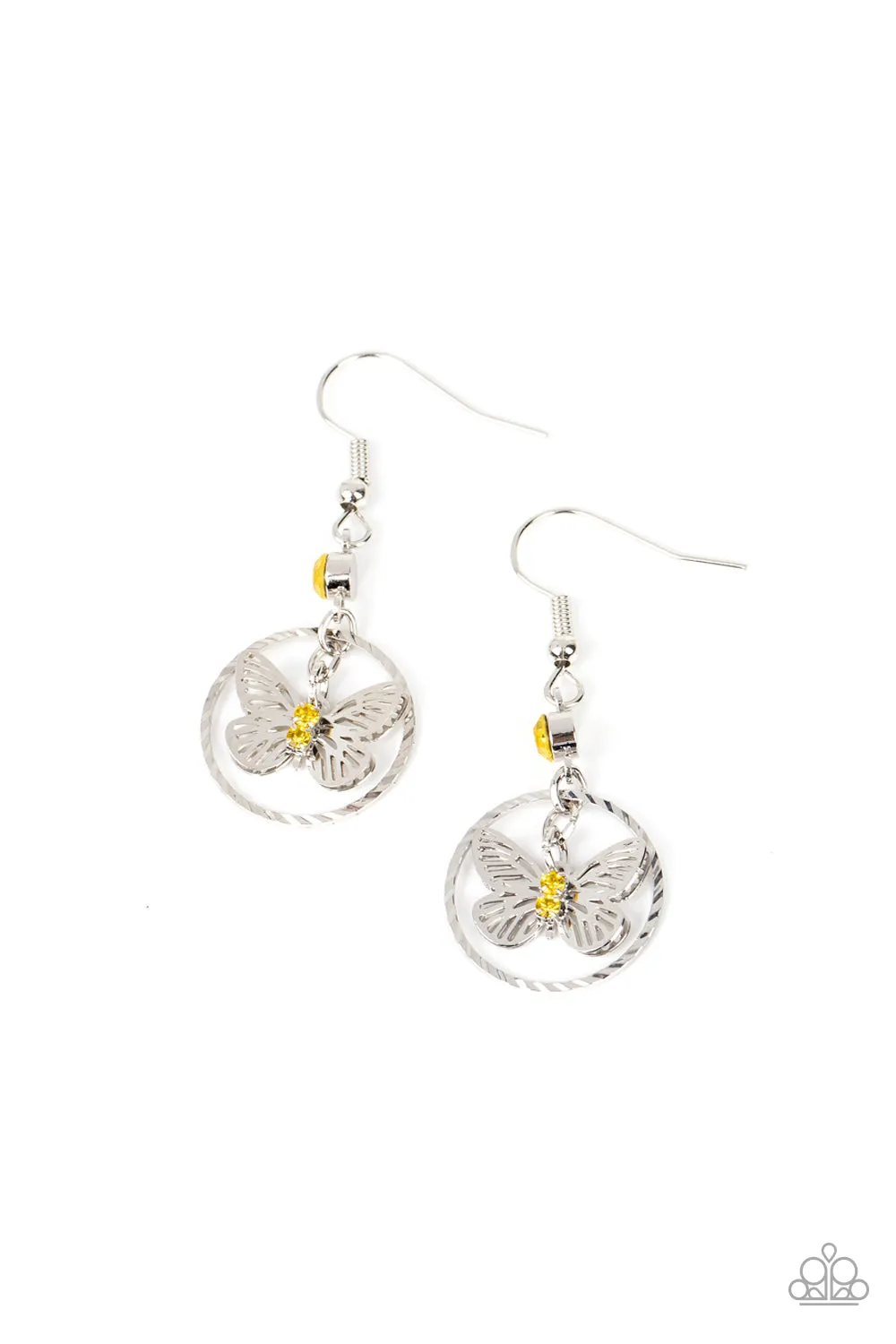 Paparazzi Fabulous Flutter - Yellow Butterfly Dainty Earrings