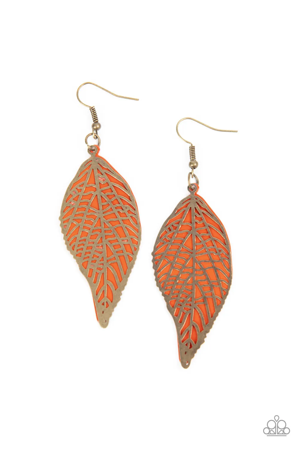 Luxury Orange Leafy Earrings by Paparazzi