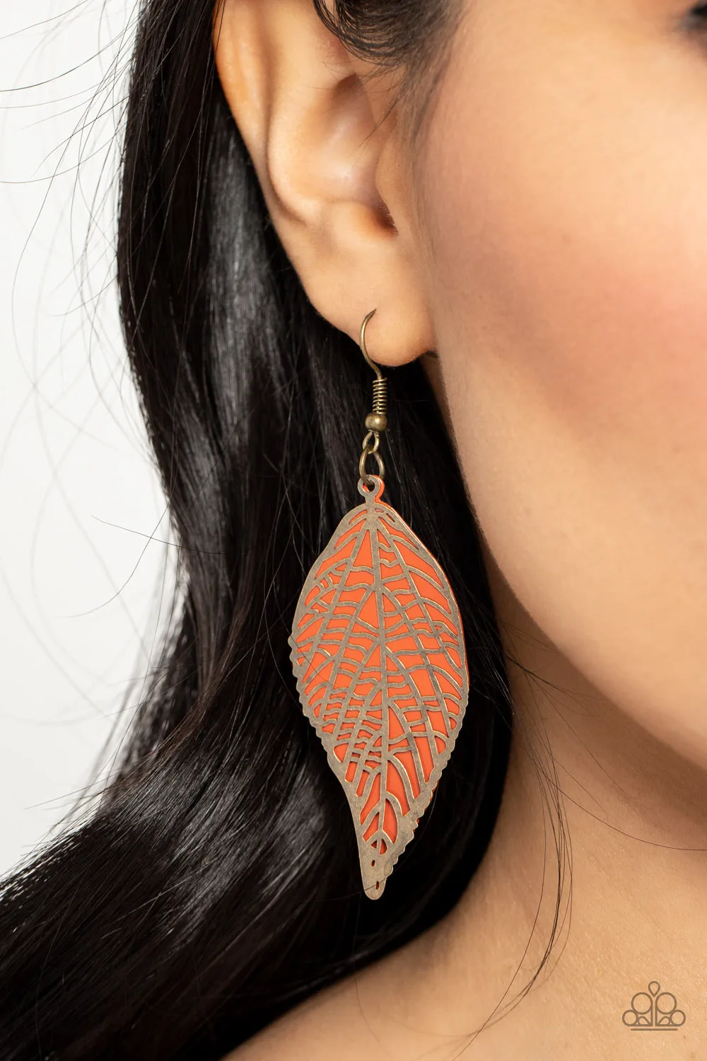 Luxury Orange Leafy Earrings by Paparazzi