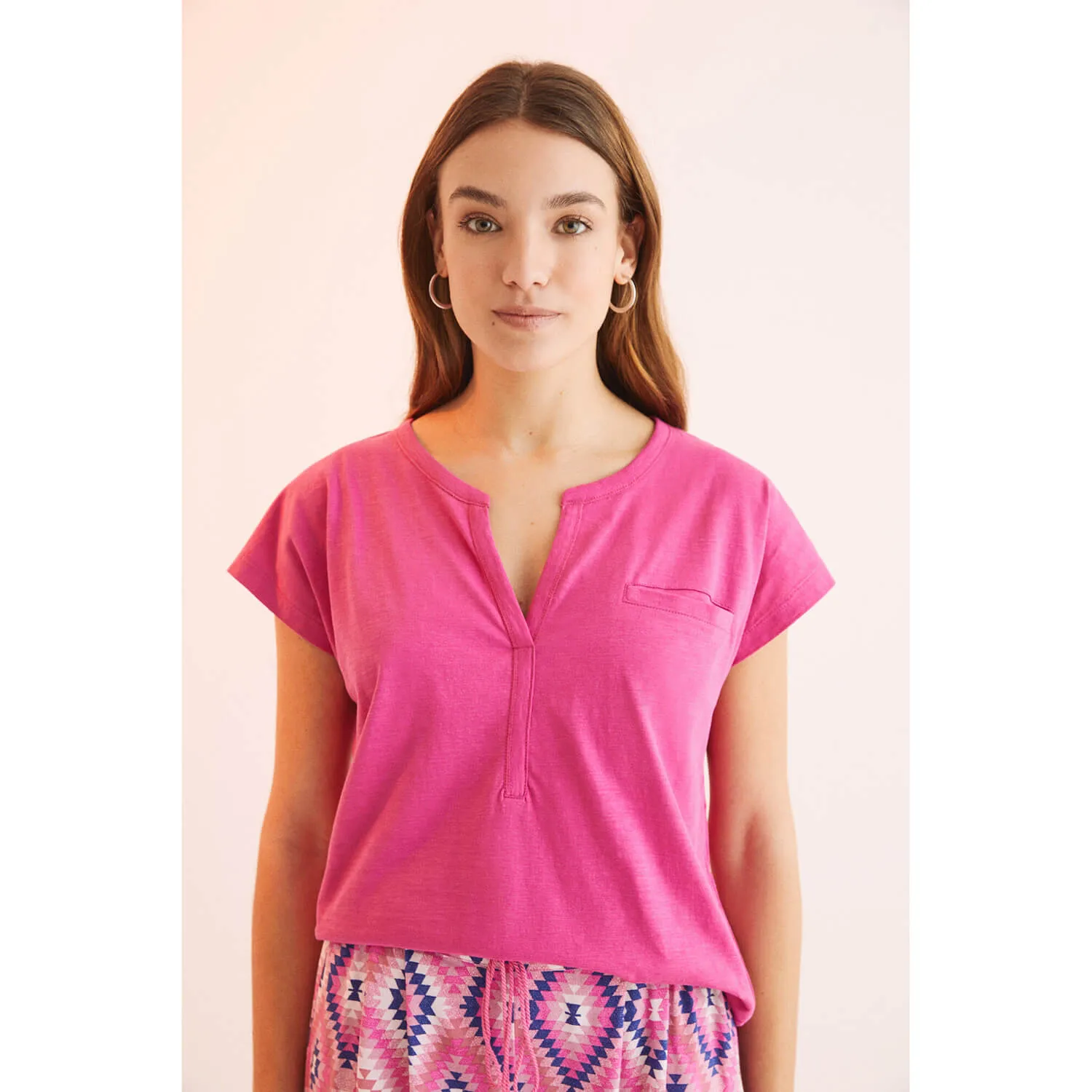 Pink Fuchsia 100% Cotton Short-Sleeved T-Shirt