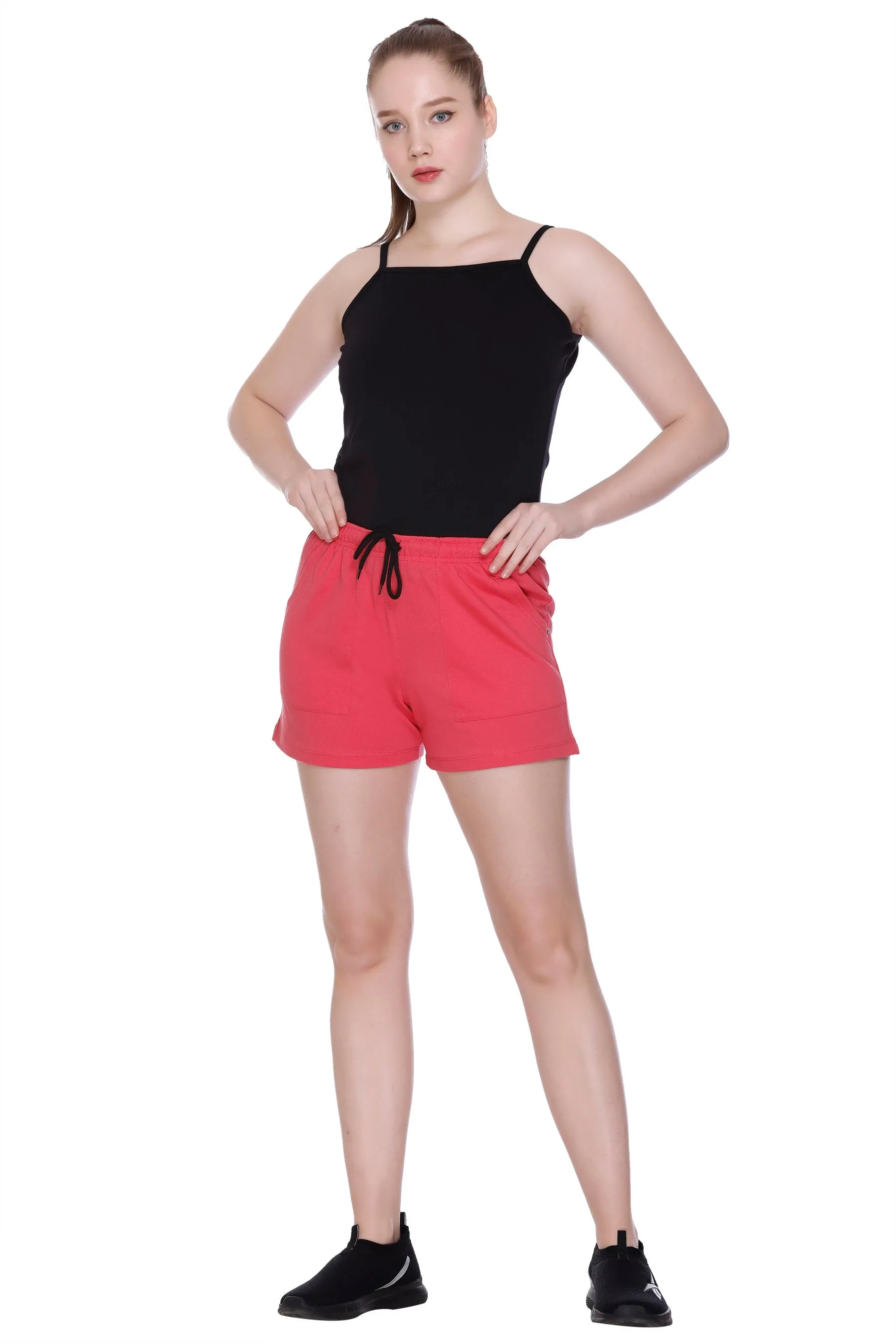 Plain Shorts For Women - Cotton Lounge Shorts(Combo of 3 - Pink/Teal/Wine)