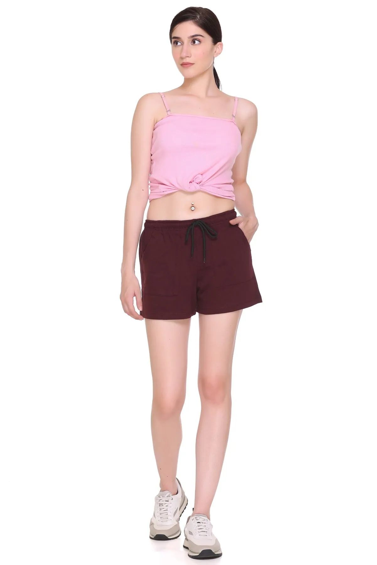 Plain Shorts For Women - Cotton Lounge Shorts(Combo of 3 - Pink/Teal/Wine)