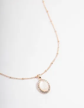 Rose Gold Station Oval Stone Necklace