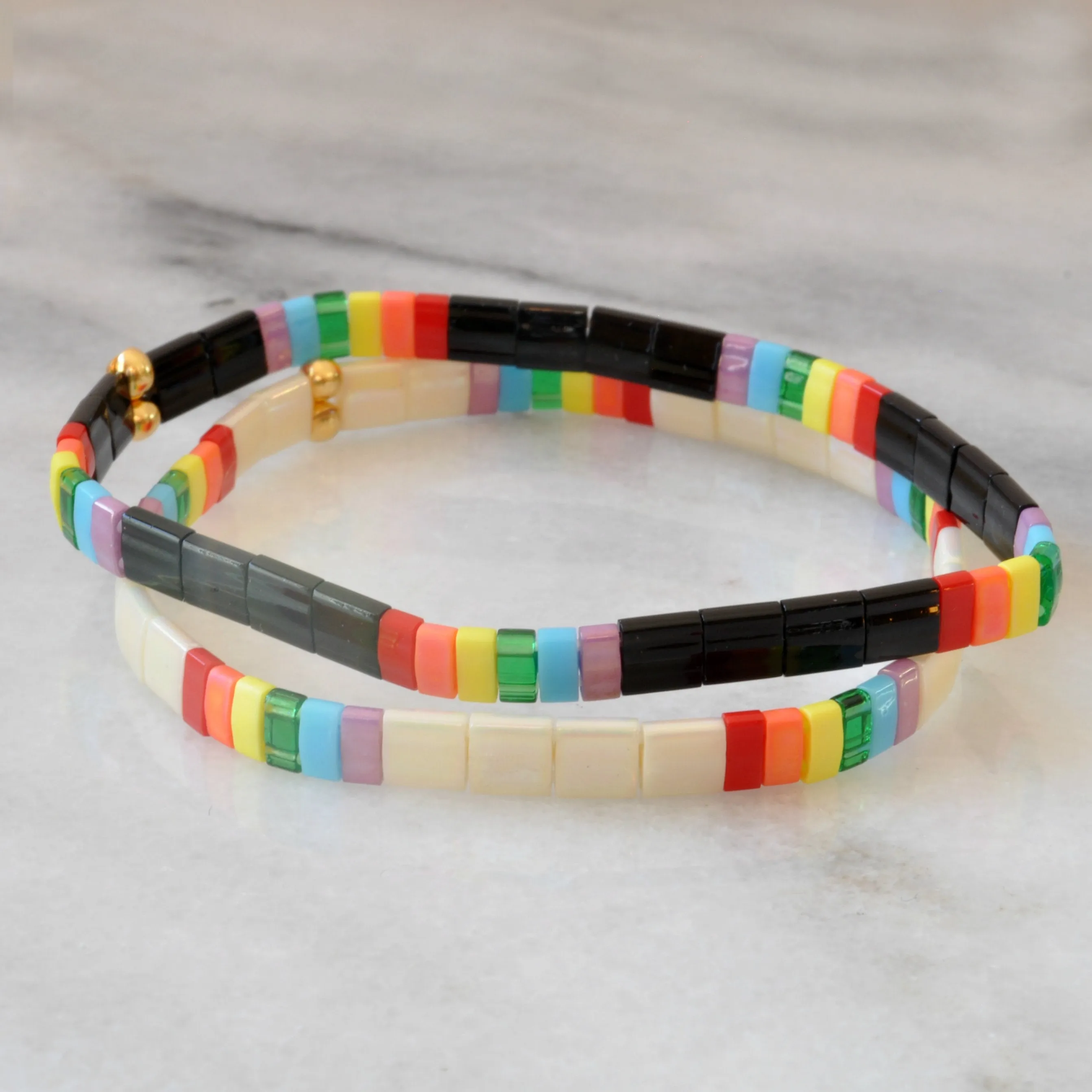 Stretch Tile Bracelet - IVORY RAINBOW