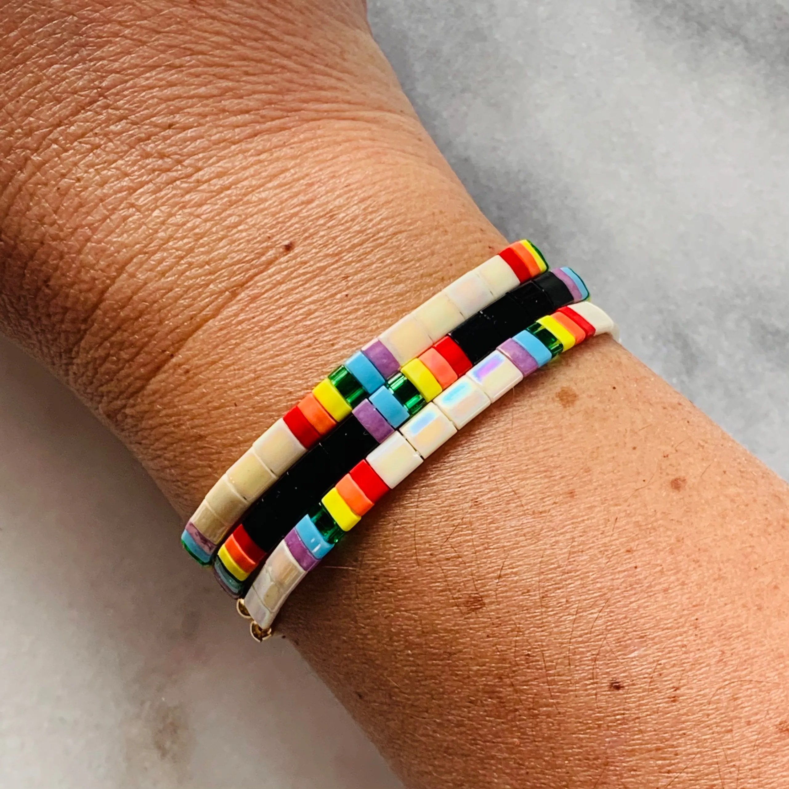 Stretch Tile Bracelet - IVORY RAINBOW