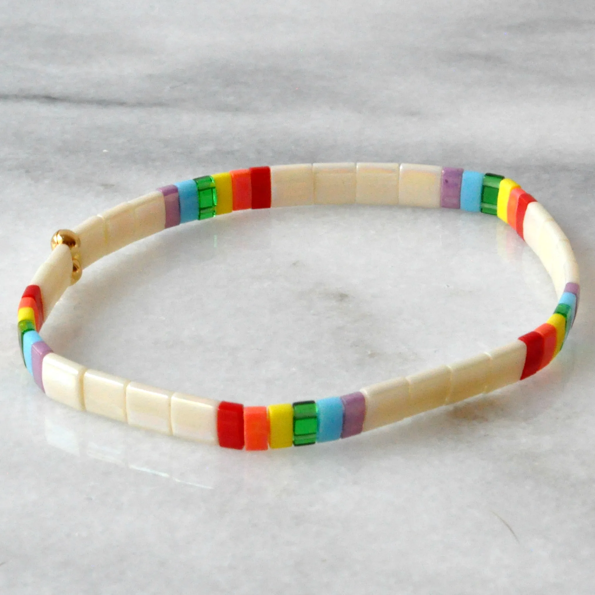 Stretch Tile Bracelet - IVORY RAINBOW