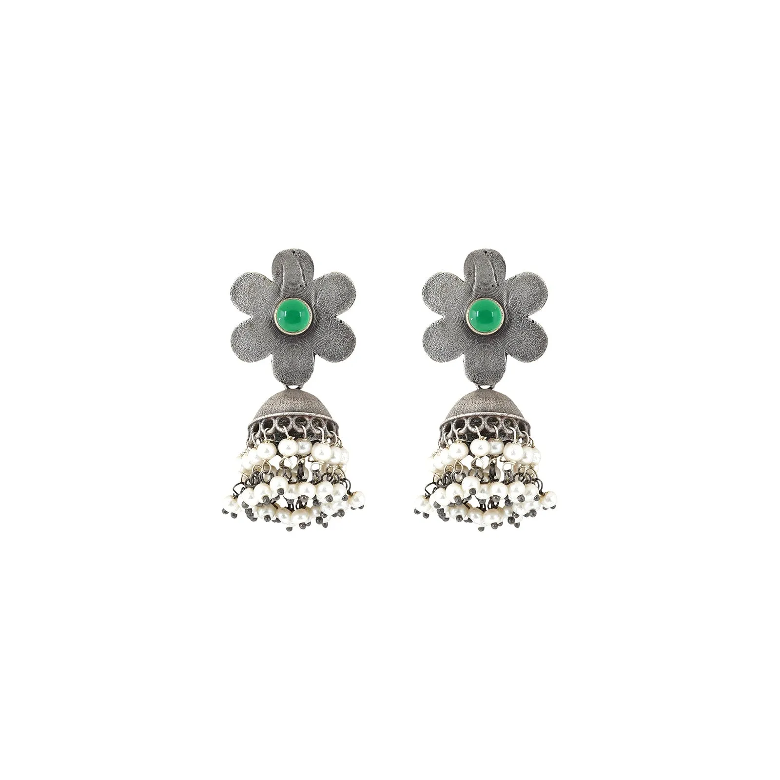 Teejh Anwita Green Stone Silver Oxidised Earrings