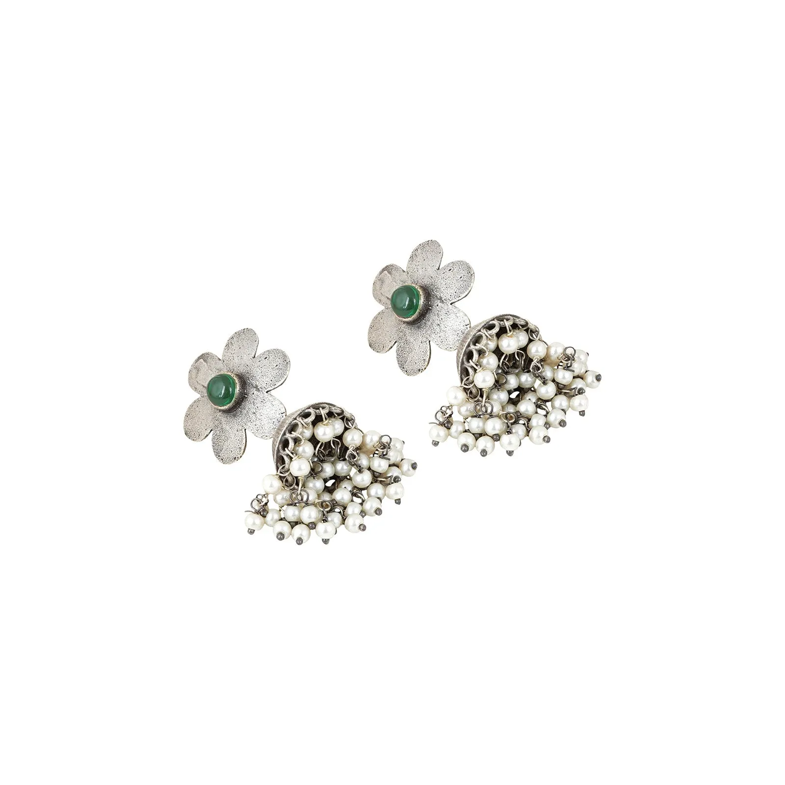 Teejh Anwita Green Stone Silver Oxidised Earrings