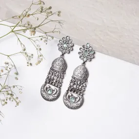 Teejh Bina Floral Green Silver Oxidised Earrings