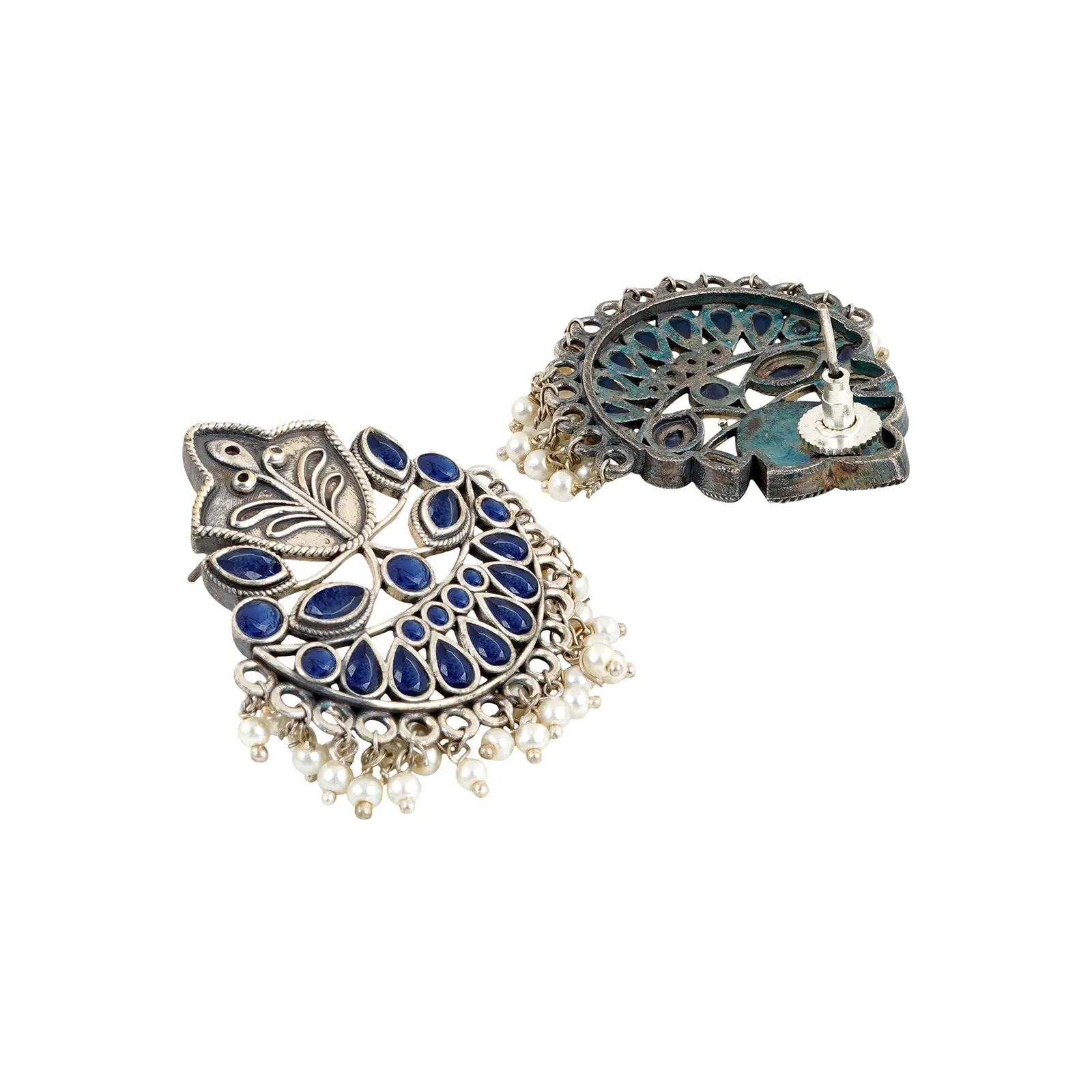 Teejh Nimrat  Blue Stone Silver Oxidised Earrings