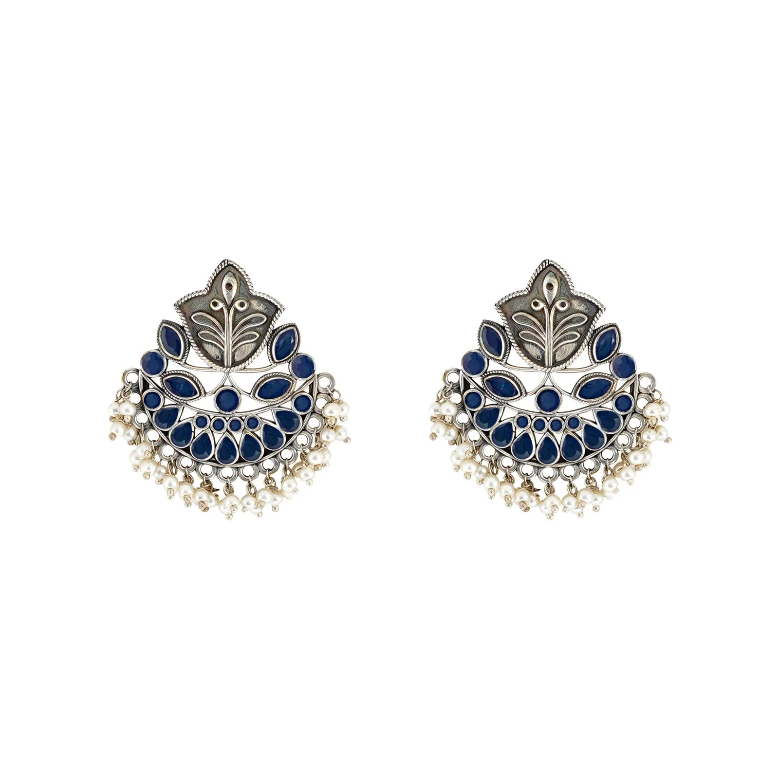 Teejh Nimrat  Blue Stone Silver Oxidised Earrings