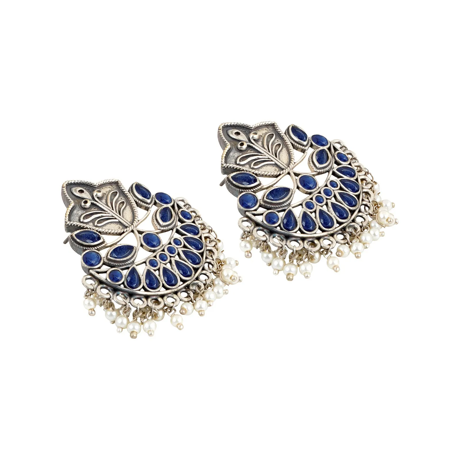 Teejh Nimrat  Blue Stone Silver Oxidised Earrings