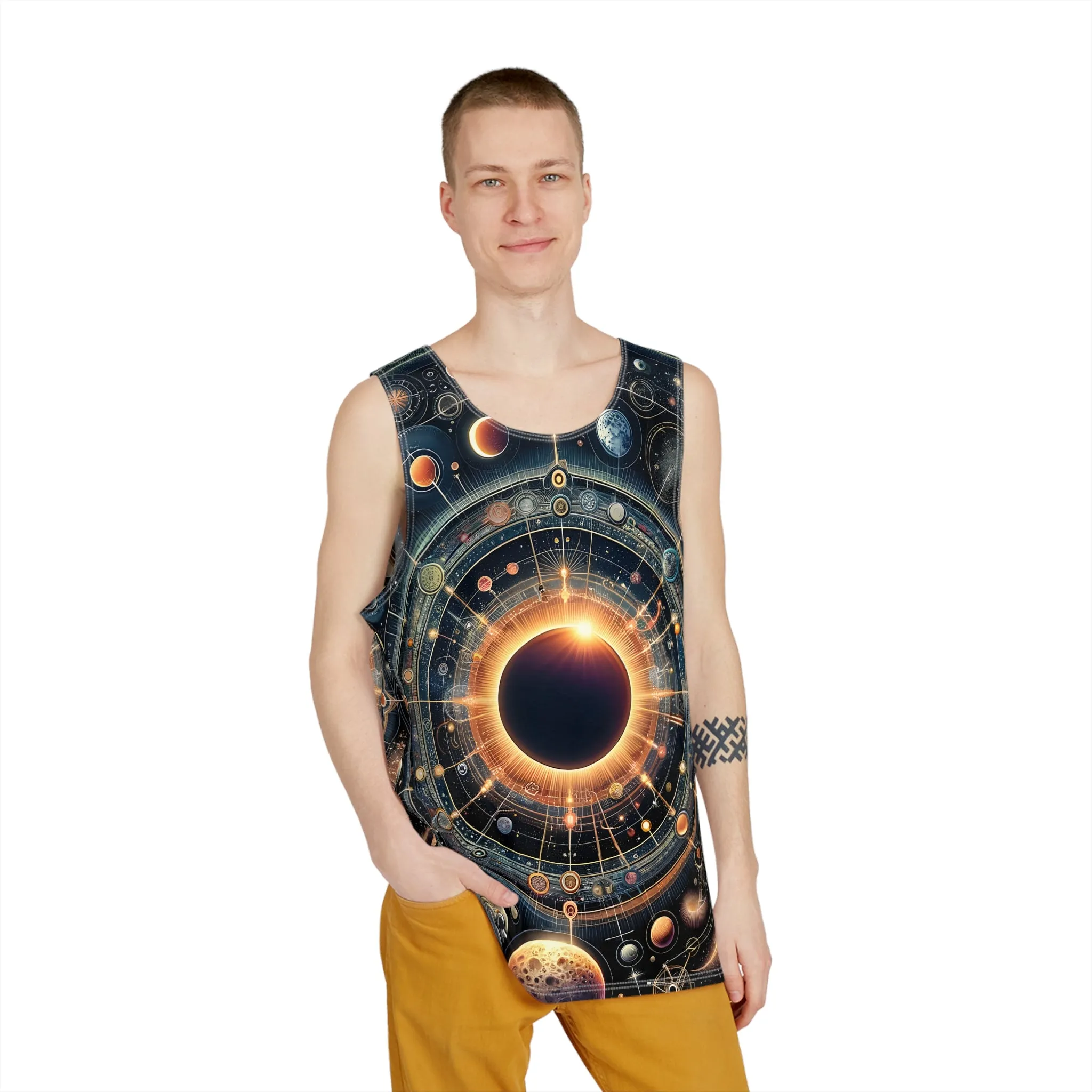 Texas Eclipse 2024 - Visionary Psychedelic Ai Art Men's and Women's Unisex Soft Style Tank Top T-Shirt for Festival and Street Wear