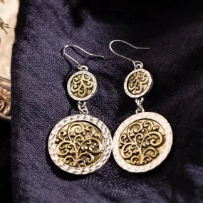 Vintage Ethnic Engraving Round Dangle Drop Earrings