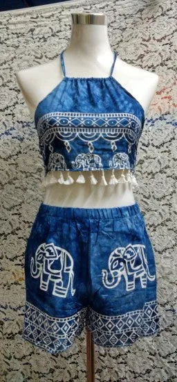 Vintage Tassel Crop Top&Shorts Matching Sets