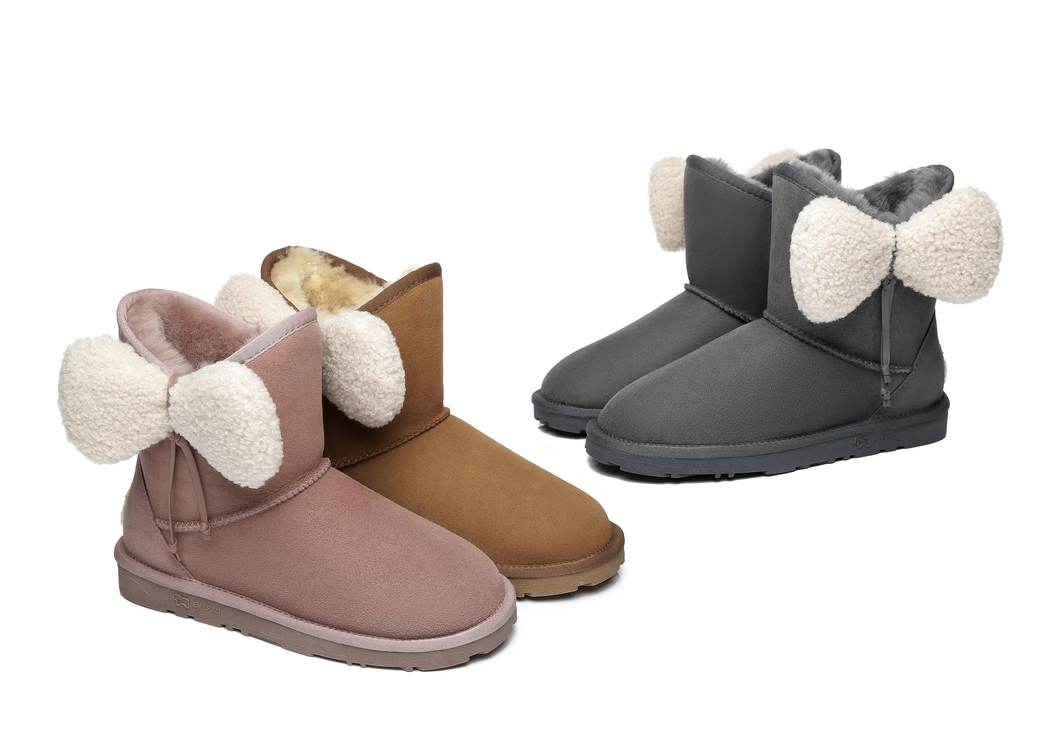 Women Mini Sheepskin Boots With Bow Vela