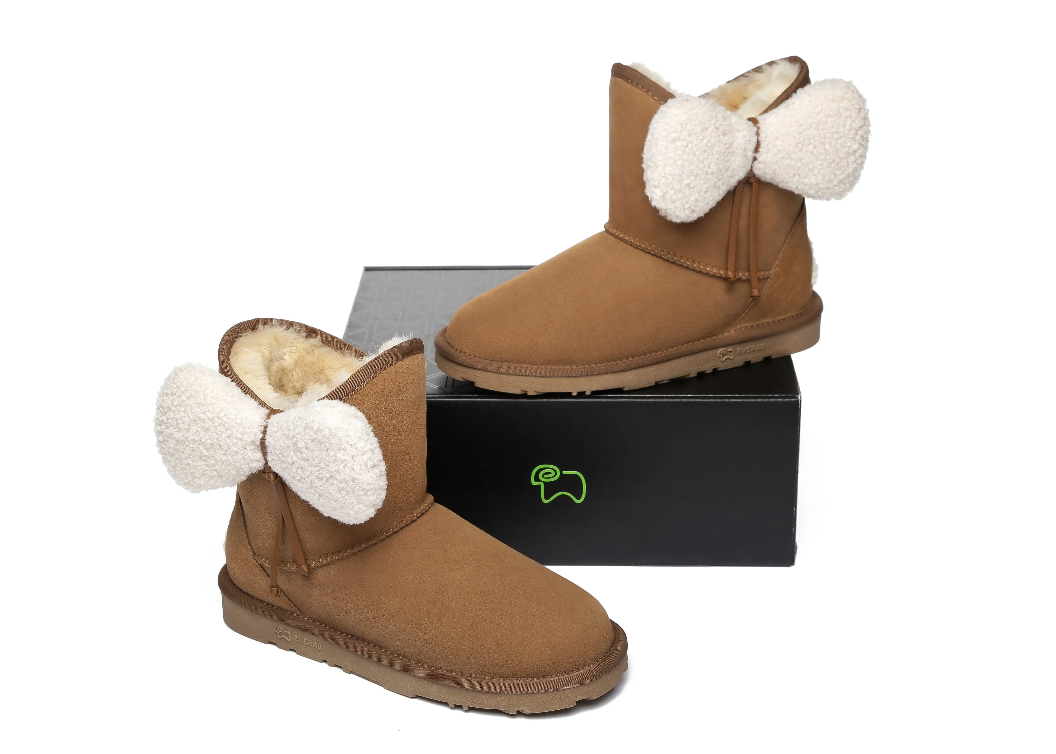 Women Mini Sheepskin Boots With Bow Vela