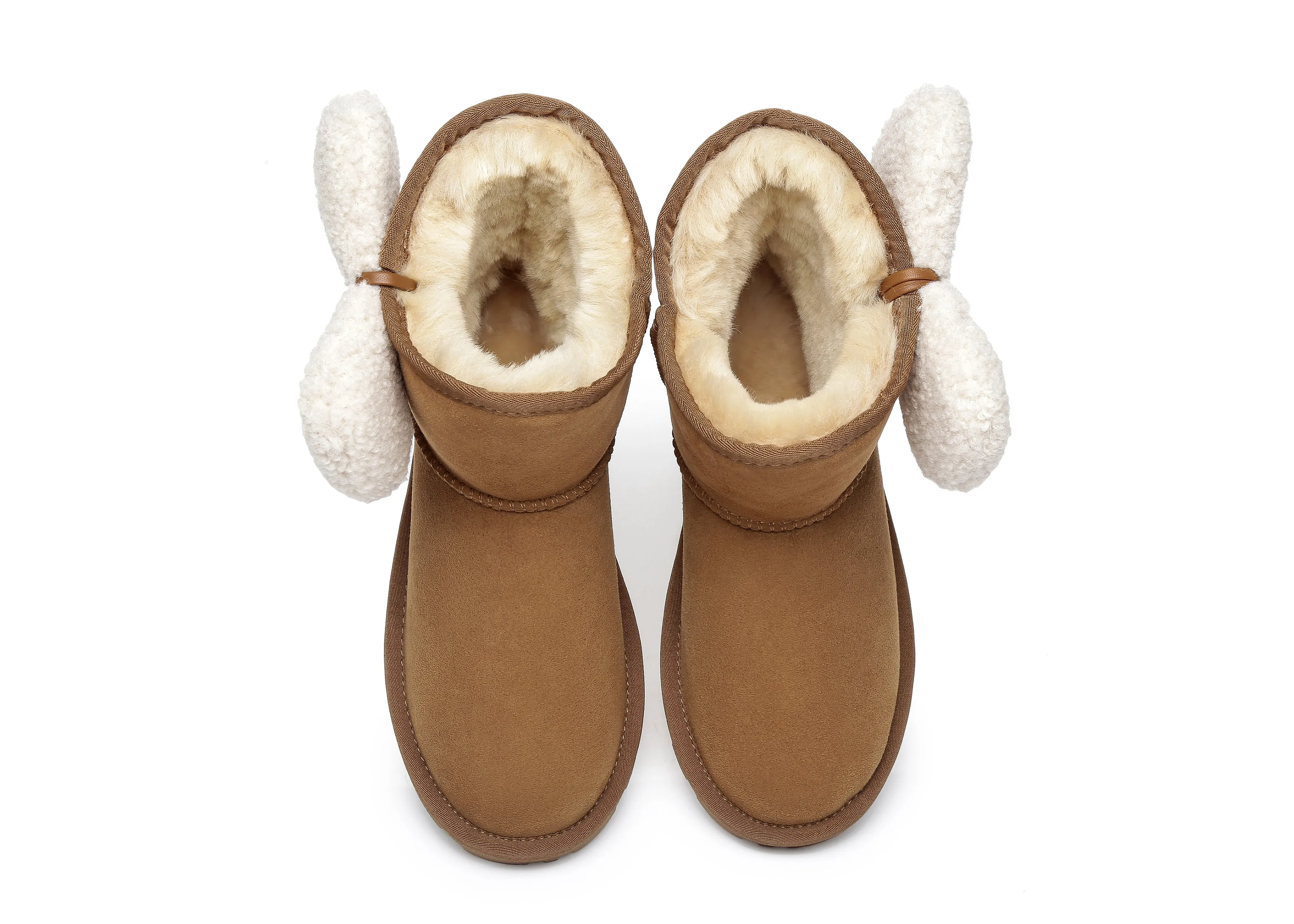 Women Mini Sheepskin Boots With Bow Vela