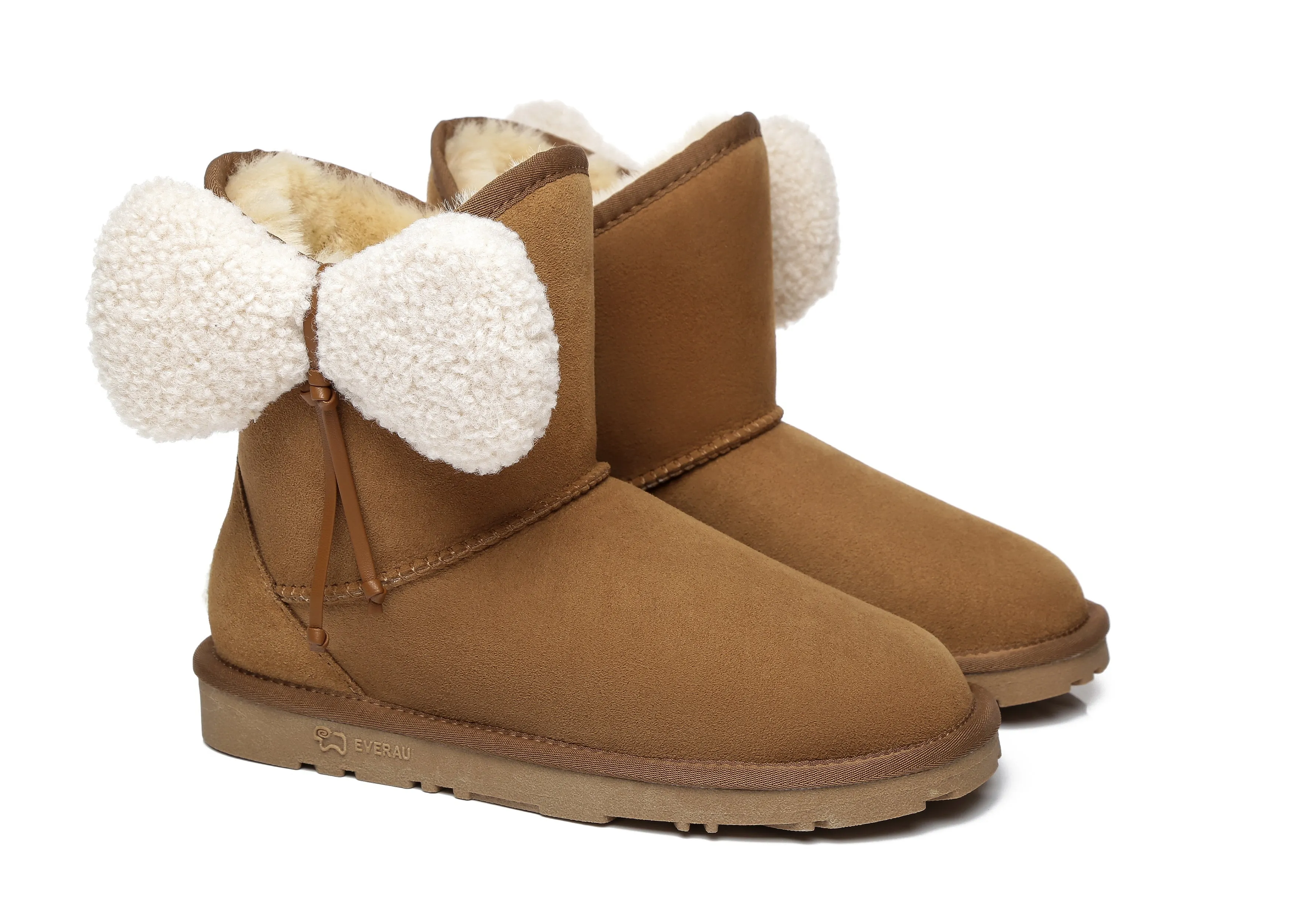 Women Mini Sheepskin Boots With Bow Vela