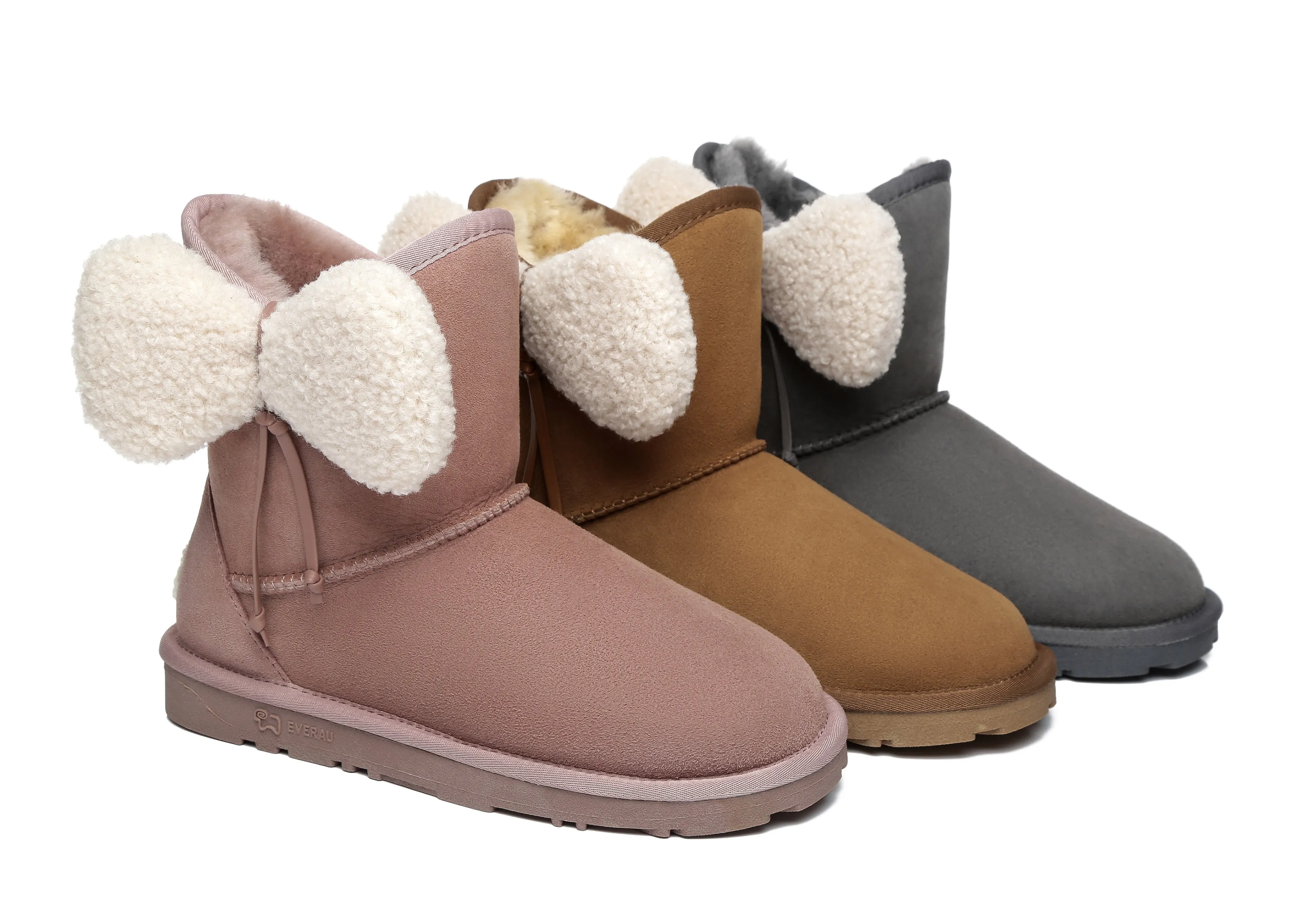 Women Mini Sheepskin Boots With Bow Vela