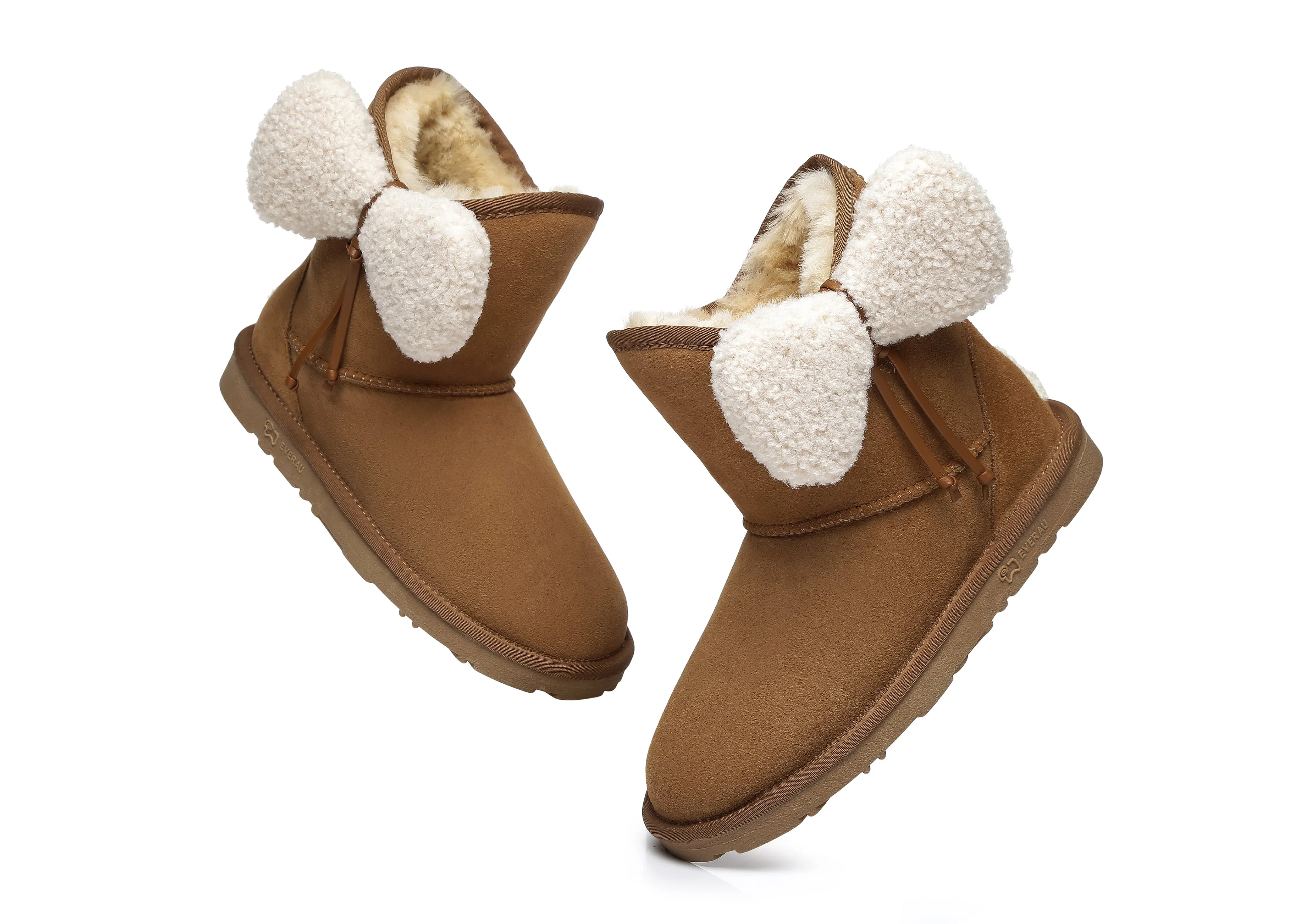 Women Mini Sheepskin Boots With Bow Vela