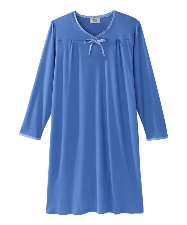 Women's Bow Long Sleeve Nightgown with Back Overlap