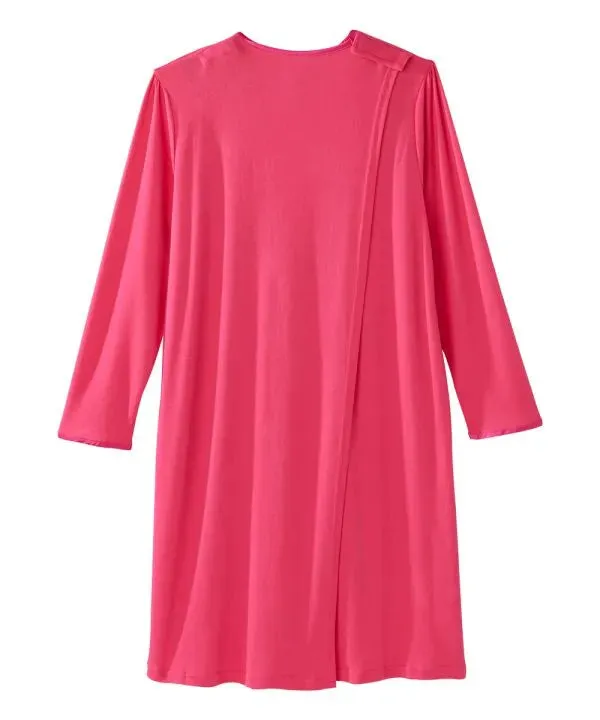 Women's Bow Long Sleeve Nightgown with Back Overlap