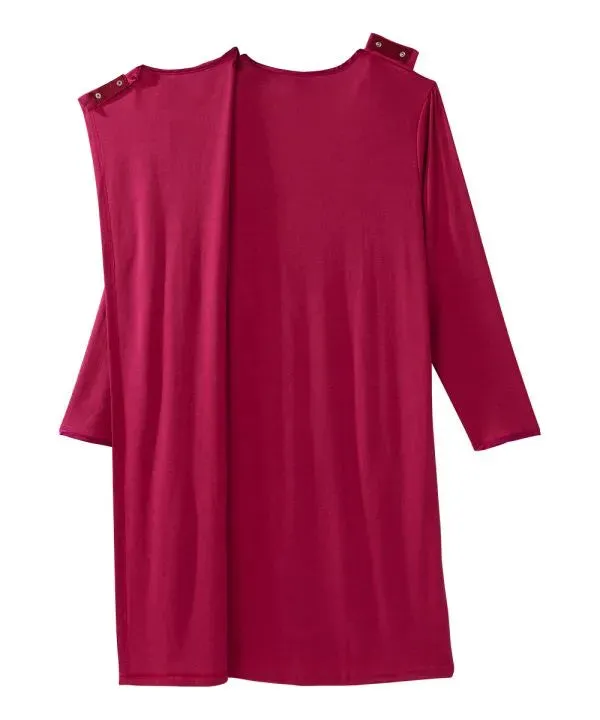 Women's Bow Long Sleeve Nightgown with Back Overlap