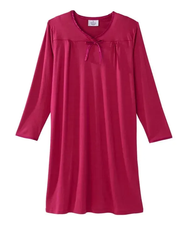 Women's Bow Long Sleeve Nightgown with Back Overlap