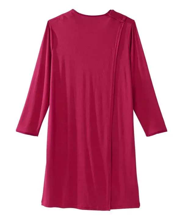 Women's Bow Long Sleeve Nightgown with Back Overlap