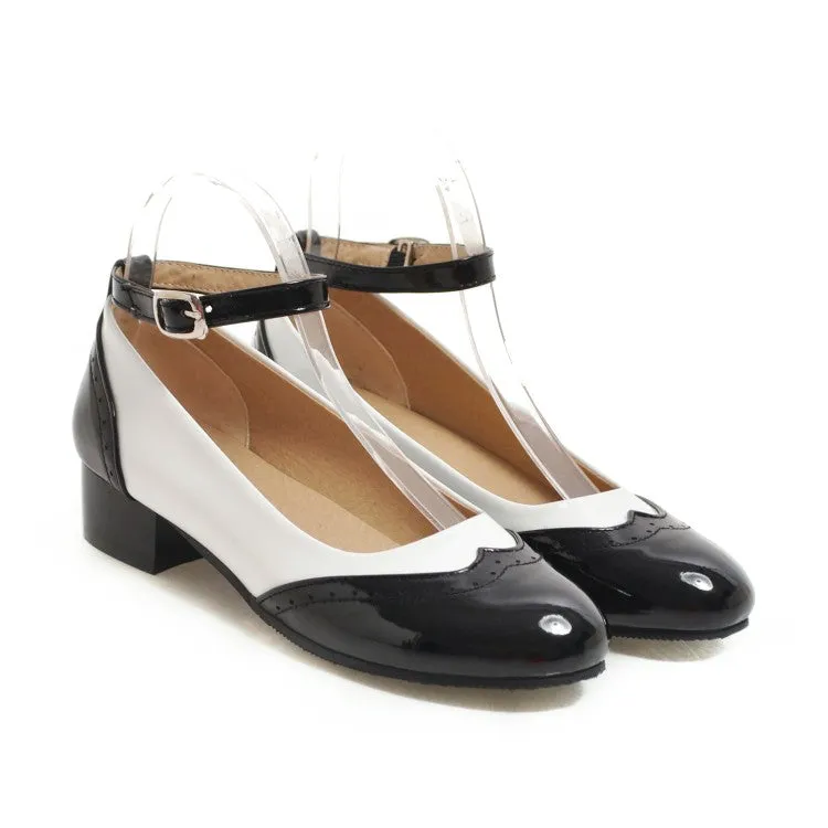 Women's Color Block Mary Jane Low Heels Pumps