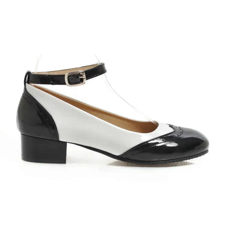 Women's Color Block Mary Jane Low Heels Pumps