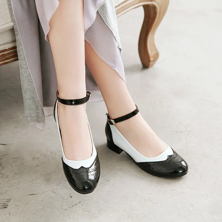 Women's Color Block Mary Jane Low Heels Pumps